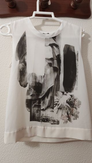 Blusa Zara blanca con estampado 