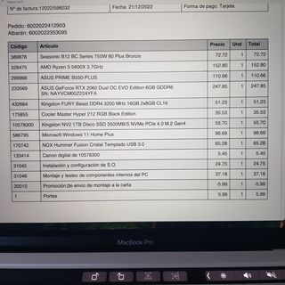 Ordenador sobremesa Coste Inicial 1156,57 Euro..