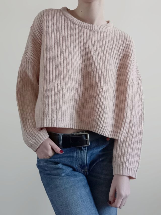 Maglione rosa baby crop con scollo rotondo 🩷