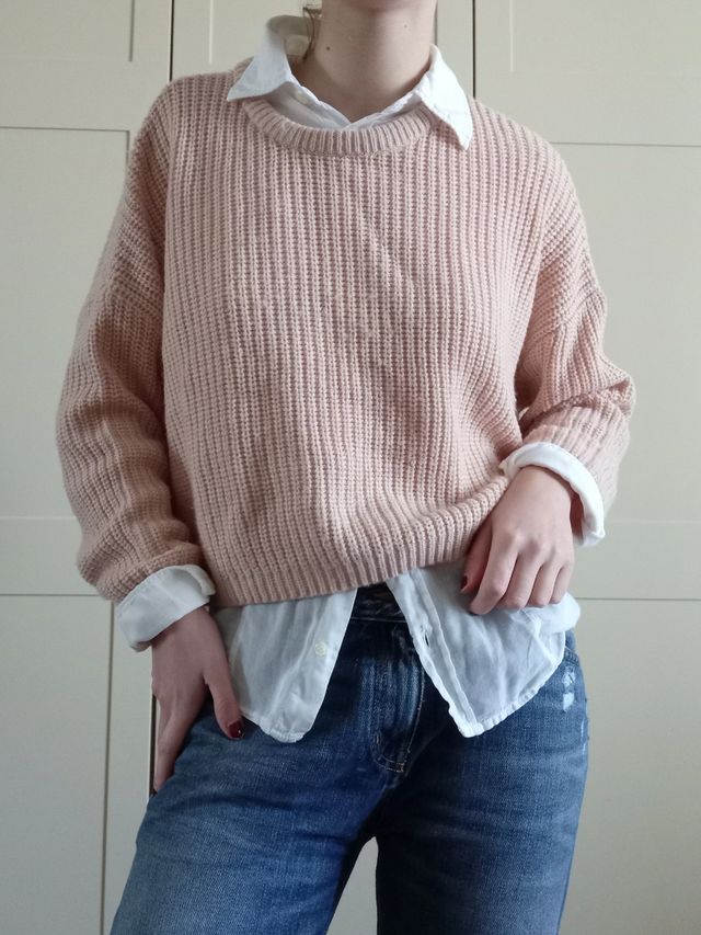 Maglione rosa baby crop con scollo rotondo 🩷