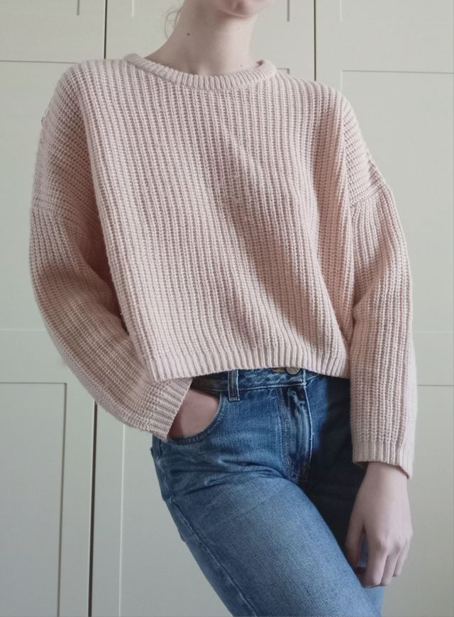 Maglione rosa baby crop con scollo rotondo 🩷