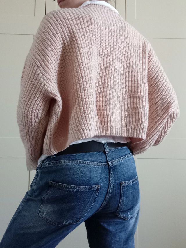 Maglione rosa baby crop con scollo rotondo 🩷