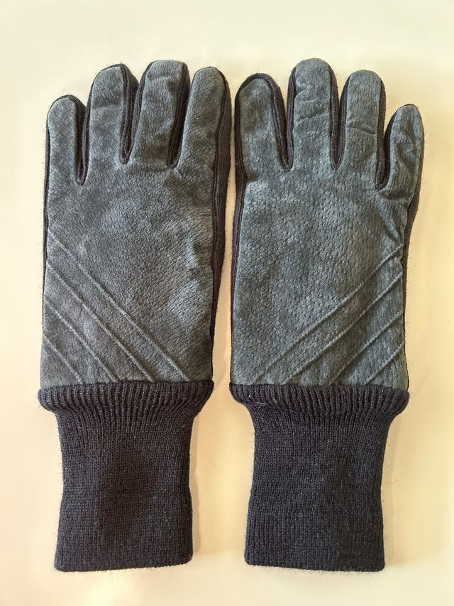Guantes de piel y lana color azul