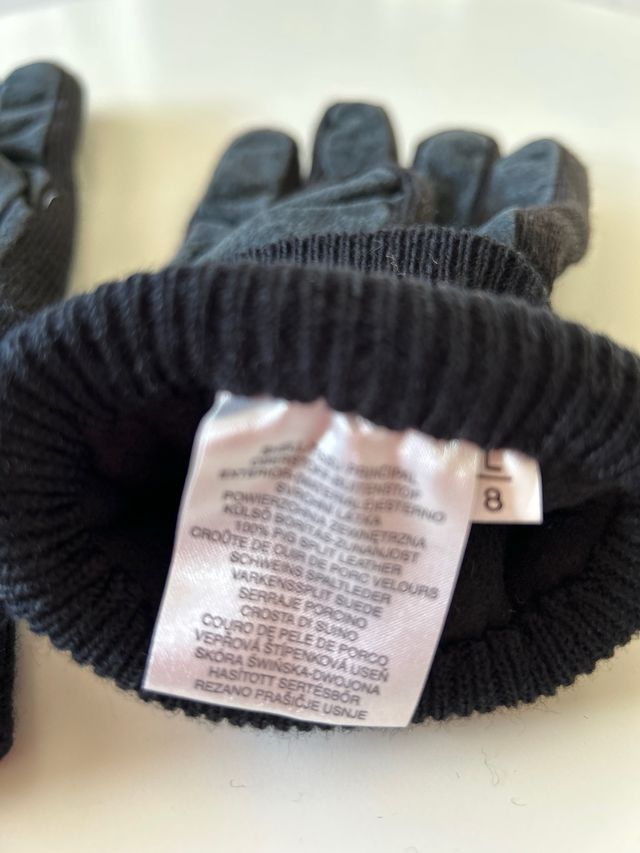 Guantes de piel y lana color azul