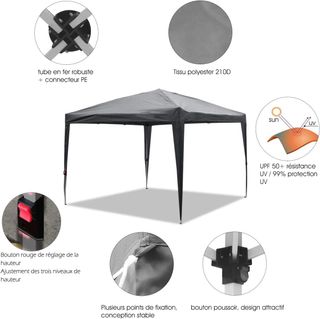 Carpa de Jardín de 3 x 3 m Plegable, Cenador