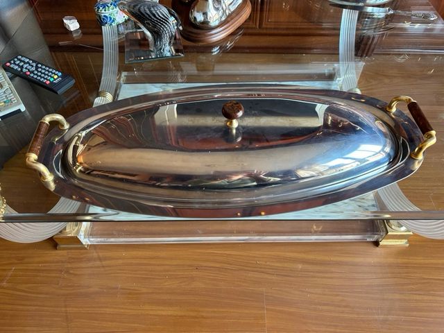 Fuente de servir acero inox y dorado imi madera