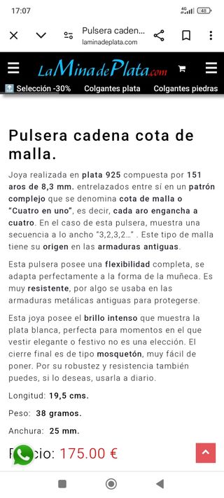 Pulsera de plata de cota de malla