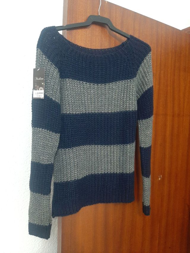 Jersey de lana sin estrenar de rayas con hilos dor