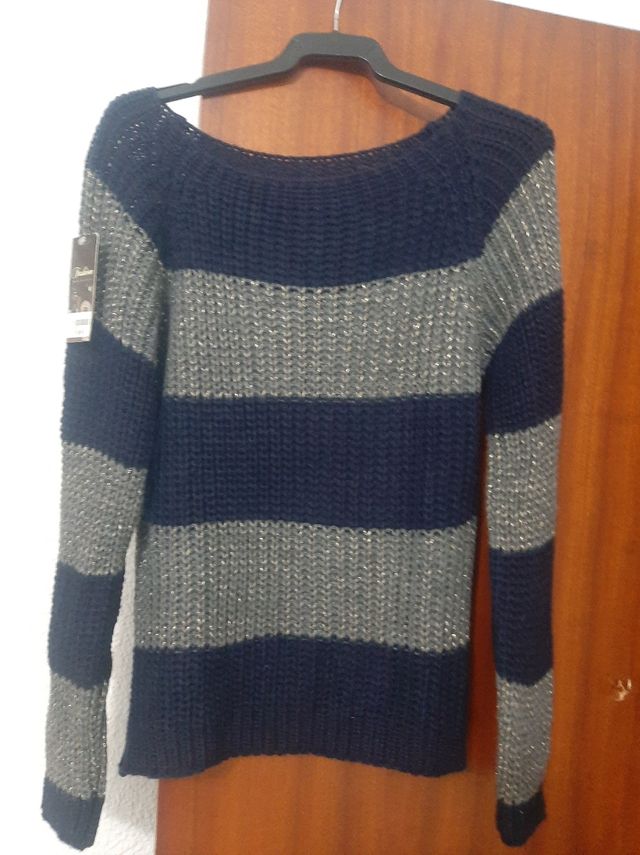 Jersey de lana sin estrenar de rayas con hilos dor