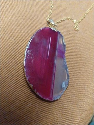 Collana Agata grezza rosa,bianca dorata