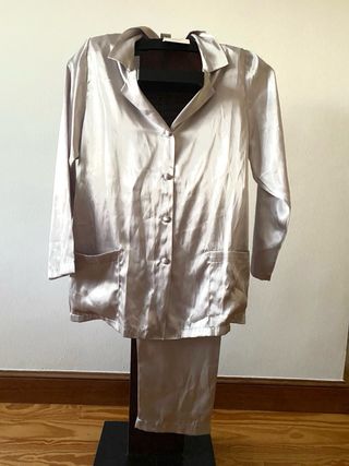 Pijama sensación seda mujer talla 38 gris perla