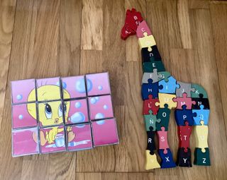 Juegos: abecedario de madera + puzzle Looney Tunes