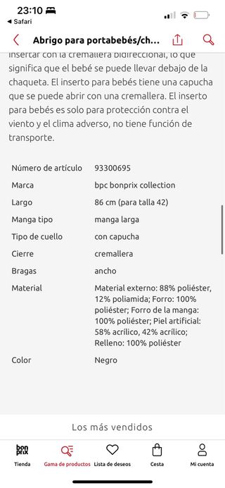 Abrigo embarazo y/o portabebés