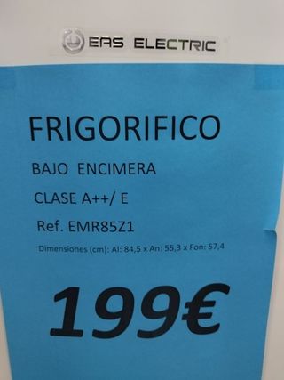 Frigorífico bajo encimera 1 puerta 85×56cm nuevo