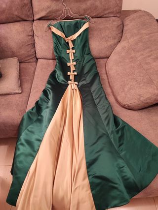 Vestido fiesta verde y dorado