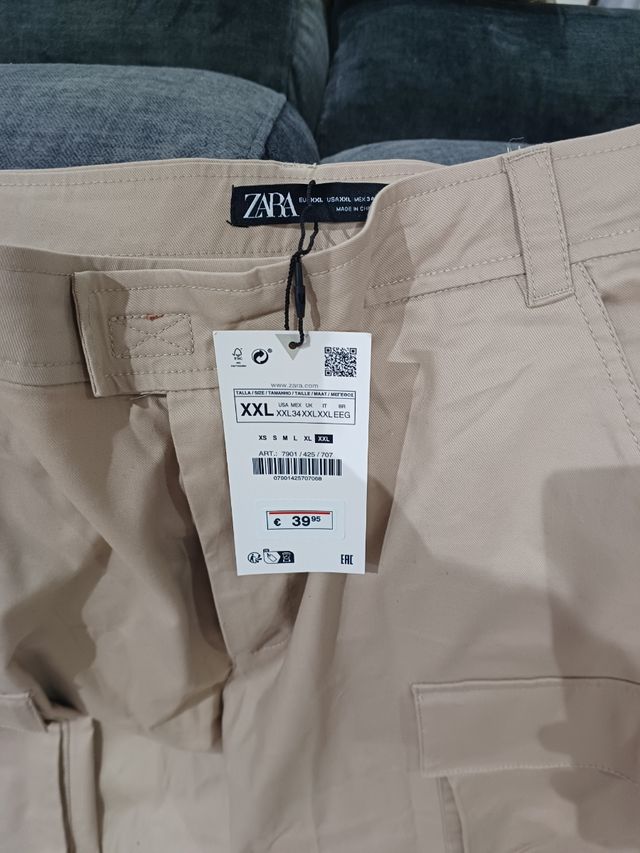 Pantalon cargo beige zara