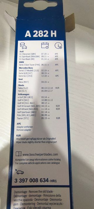 Bosch A282 H Recambio parabrisas trasero