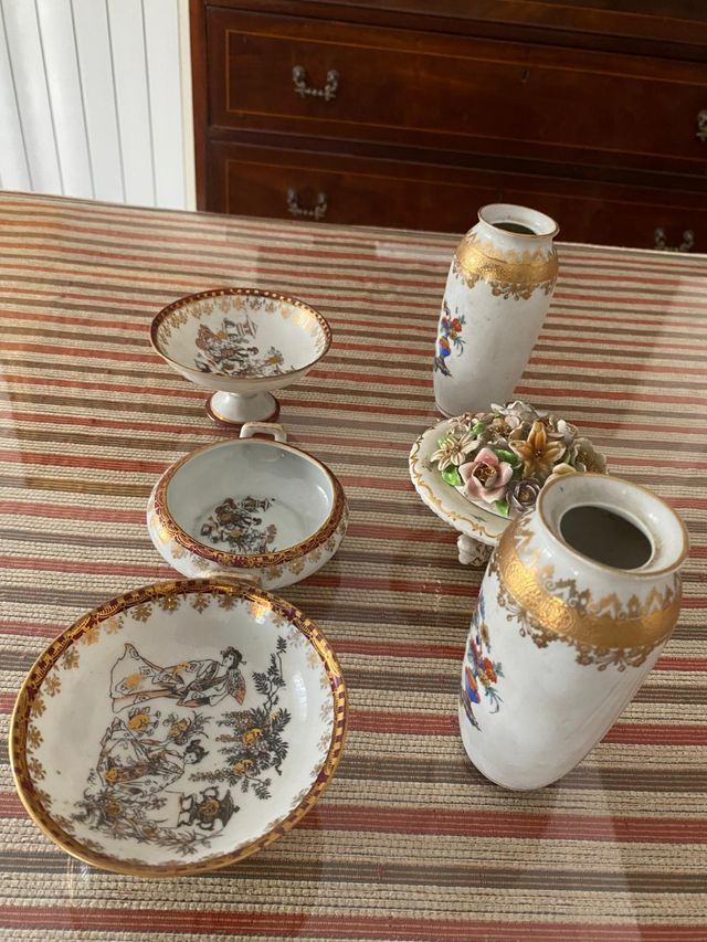 Lote porcelana antigua esmaltada S XIX