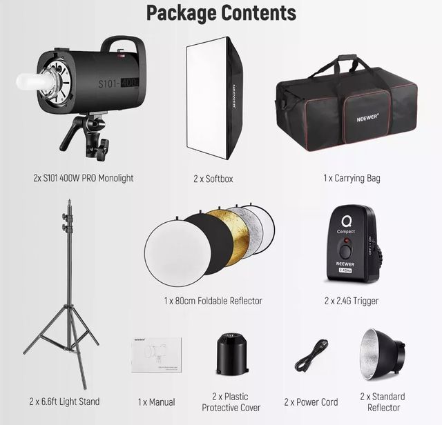 Kit de flash de estúdio estroboscópico NEEWER 800W S101-400W