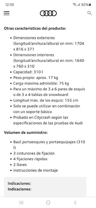 Baúl portaesquies y portaequipajes Audi