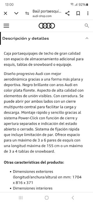 Baúl portaesquies y portaequipajes Audi