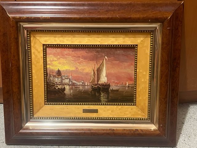 Cuadro paisaje barco y mar F.Sanchis