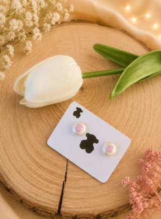 Pendientes perla oso central rosa plata
