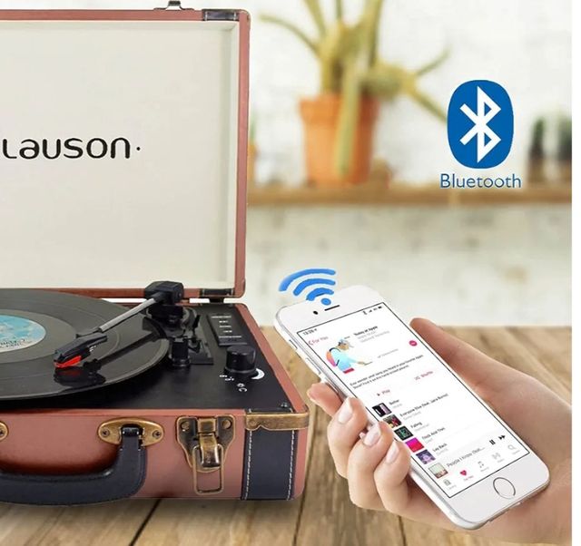 Maletín marrón tocadiscos