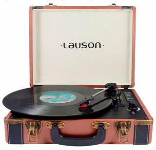 Maletín marrón tocadiscos