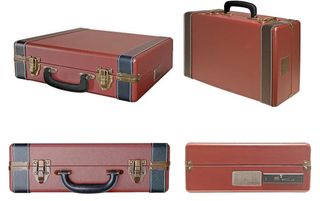 Maletín marrón tocadiscos