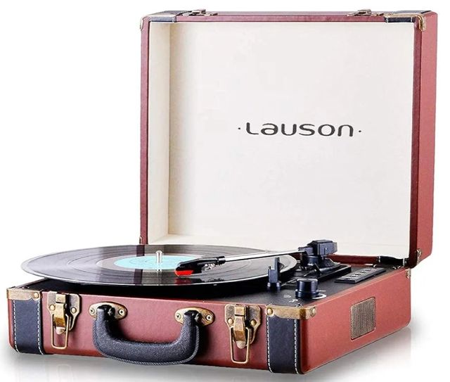 Maletín marrón tocadiscos