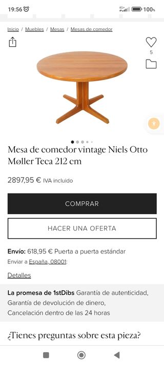 Mesa comedor danesa vintage Niels Otto Moller