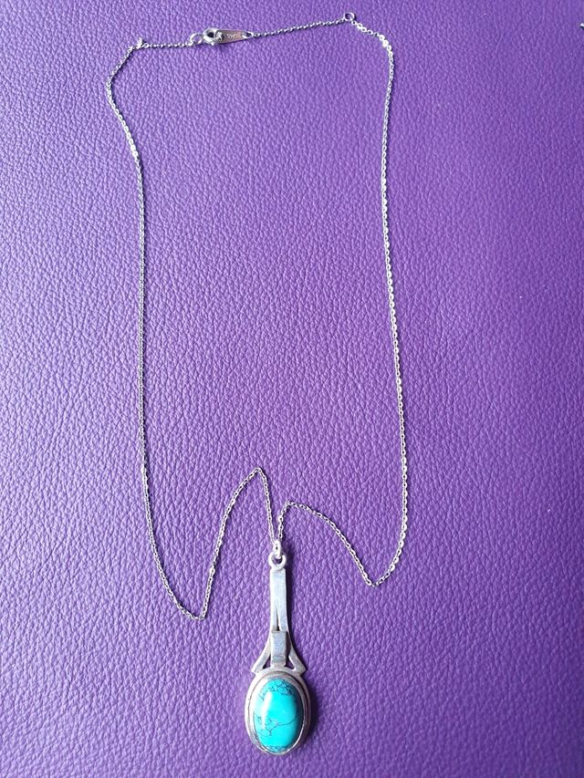 Antiguo Conjunto de plata colgante con turquesa má