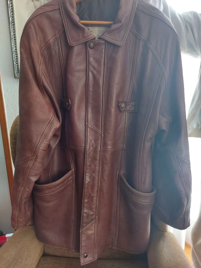 Cazadora cuero larga hombre