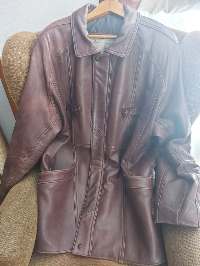 Cazadora cuero larga hombre