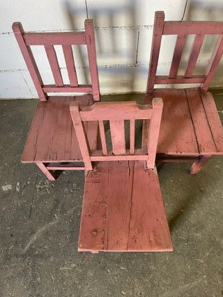 ✅3 sillas madera antigua restauradas pequeñas