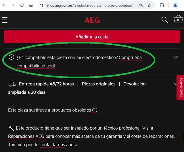 Interruptor de presión de lavadora AEG -Electrolux