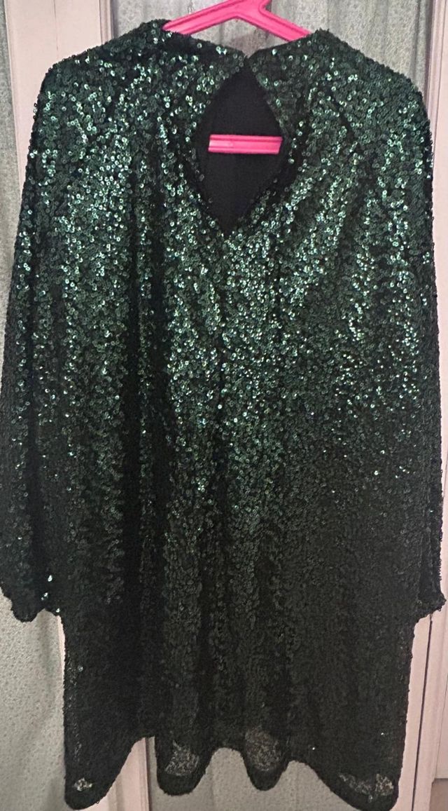Vestido corto verde de lentejuelas h&m