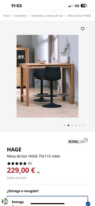 Mesa alta bar color roble