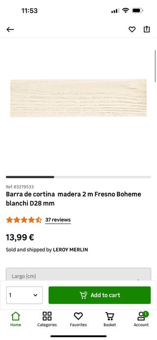 Barra y soporte cortina 135 y 150cm