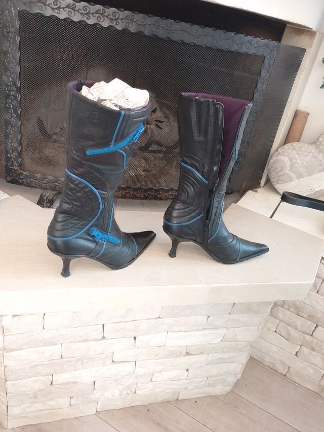 Stivali vera pelle vintage, blu neri