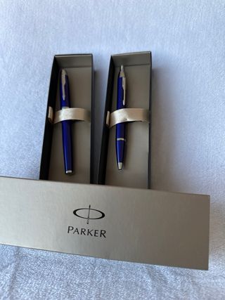 Conjunto boli y pluma Parker lacado azul