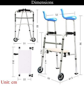 Andador alto y bajo con asiento plegable.