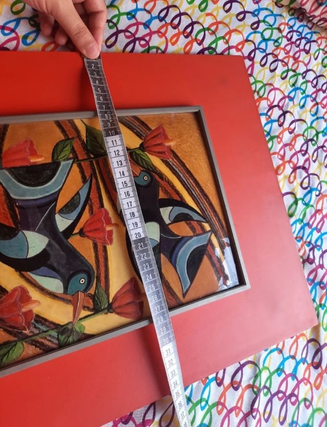 Cuadro vintage "Aves y flores" de I. Quiñonero