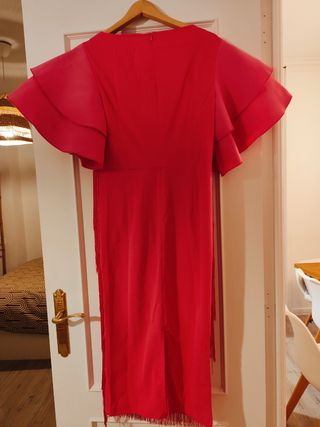 Vestido Rosa Elegante con Flecos Talla L