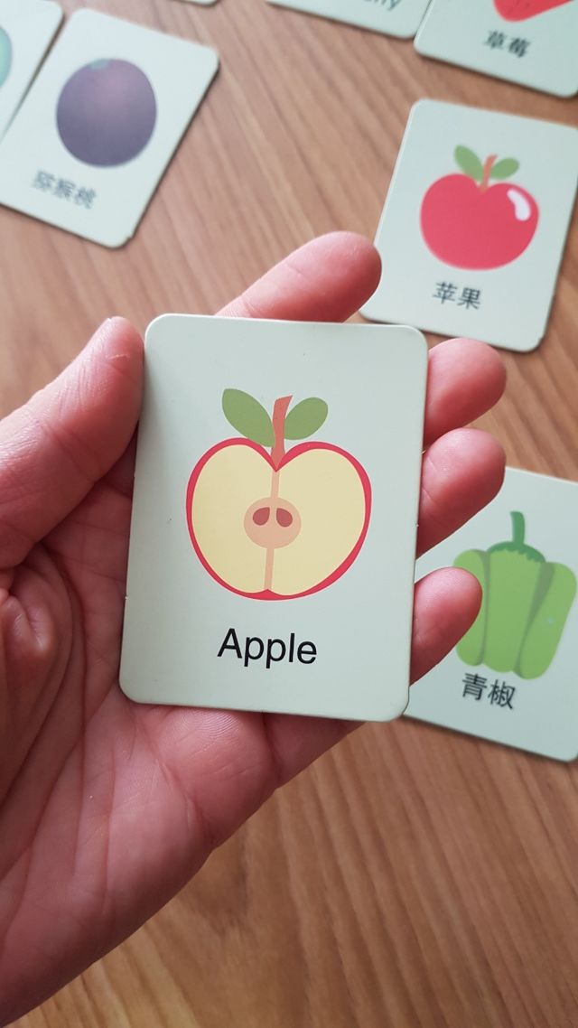 Tarjetas de frutas en inglés y chino