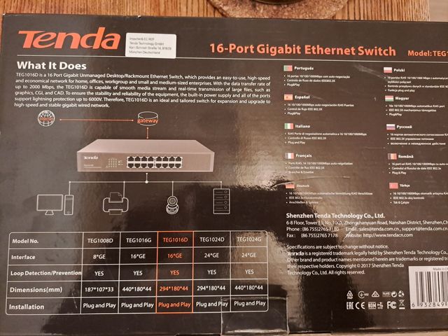 Switch 16 Portas Tenda TEG1016D 2000Mbps Avariado