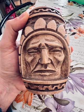 Portapenne vintage Tribale Mistico inciso su legno