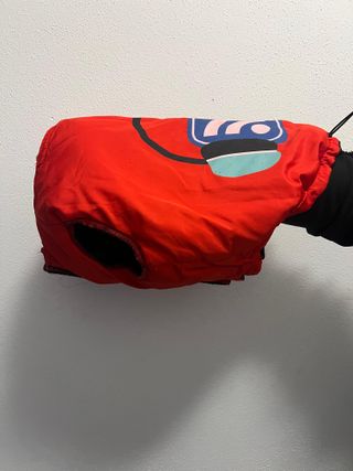 Bomber rosso con cuffie disegnate per cani
