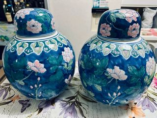 Coppia di vasi cinesi e coppa in ceramica vintage